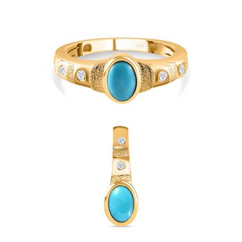 2er Set - Amerikanischer, nat&uuml;rlicher Sleeping Beauty T&uuml;rkis Ring und Anh&auml;nger, 925 Silber Gelbgold Vermeil ca. 1.02 ct