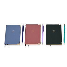 3tlg. Notiz- und Tagebuch Geschenkset mit Kugelschreiber, Grün, Rosa, Blau