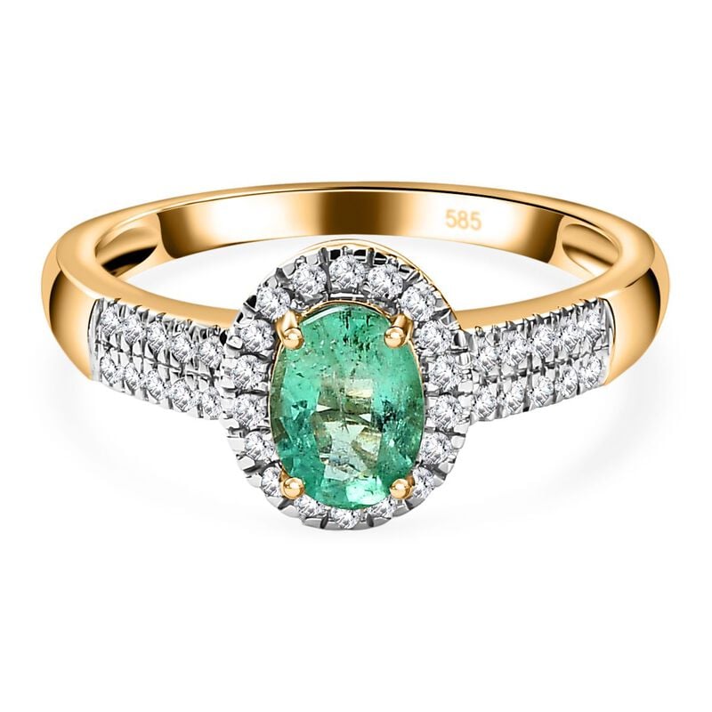 AA Kolumbianischer Smaragd, Weißer Diamant Ring, 585 Gold (Größe 21.00) ca. 0.99 ct image number 0