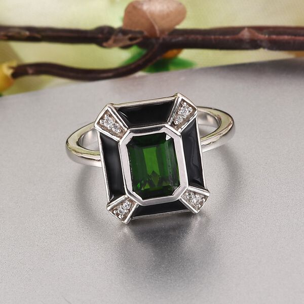 Natürlicher Chromdiopsid, Zirkon und emailliert Ring 925 Silber platiniert  ca. 1,27 ct image number 2