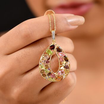 AA Mehrfarbig-Turmalin Schmuckset ca. 50 cm 925 Silber 750 Gelbgold Vermeil ca. 4,00 ct.