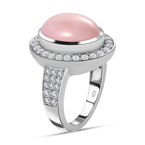 Rosa Opal und weißer Zirkon-Ring, 925 Silber platiniert, 5,83 ct. image number 5