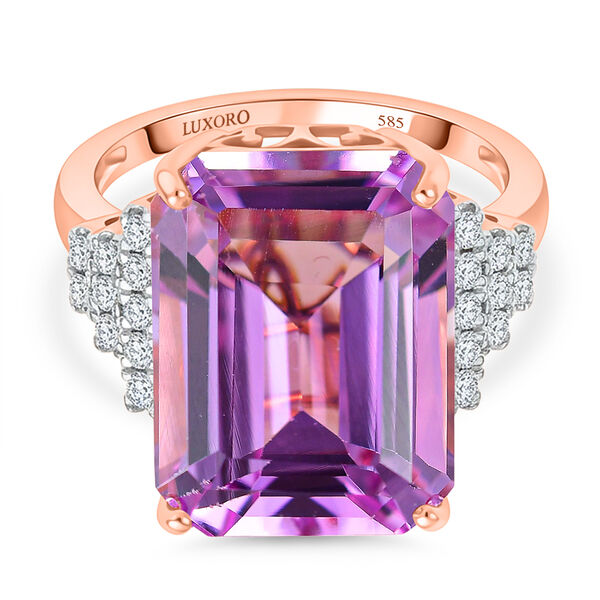 LUXORO AAA Patroke Kunzit, Wei&szlig;er Diamant Ring 585 Rosa Gold (Gr&ouml;&szlig;e 18.00) ca. 14.87 ct