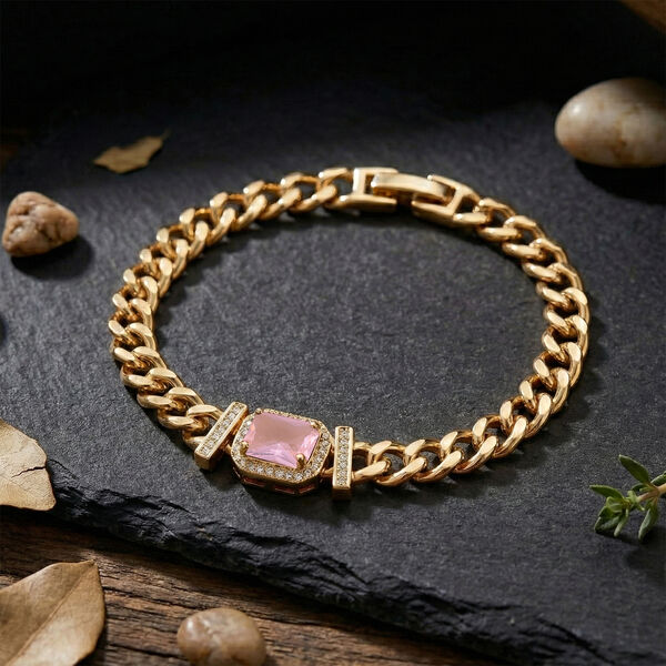 Rosa Zirkonia, Wei&szlig;er Zirkonia Armband ca. 19 cm Nickelfreies Messing vergoldet image number 1