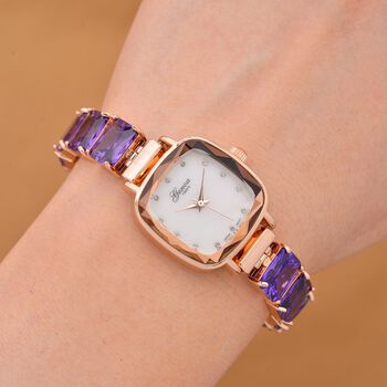 GENOA TIME V2 lila Zirkonia und Kristall Uhr mit japanischem Miyota-Uhrwerk in Ros&eacute;goldton, 19cm