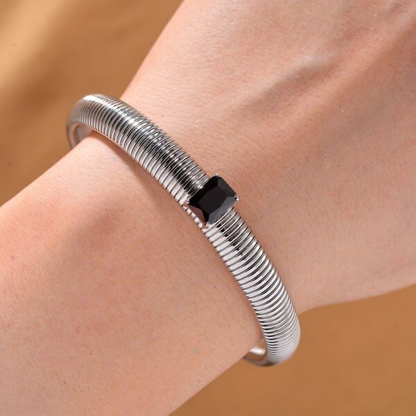 Schwarzes Kristall Armband, flexibel, Reiner Edelstahl, silberfarben image number 2