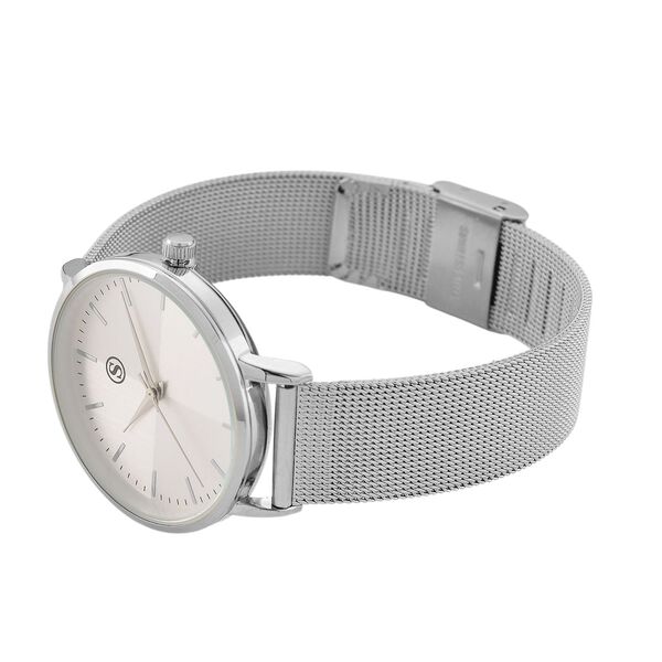 STRADA Armbanduhr, zweifarbiges Sonnenschliff Zifferblatt, Silberfarben, 316L Edelstahl Mesharmband image number 6