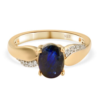 Masoala Saphir (Fissure gef&uuml;llt) und Zirkon Ring 925 Silber vergoldet (Gr&ouml;&szlig;e 16.00) ca. 2,38 ct