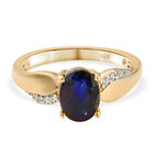 Masoala Saphir (Fissure gefüllt) und Zirkon Ring 925 Silber vergoldet (Größe 16.00) ca. 2,38 ct