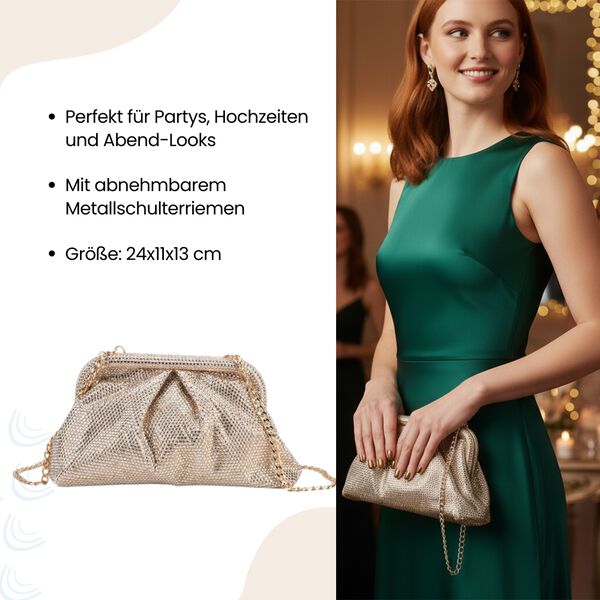 Clutch mit Metallschulterriemen, 24x11x13cm, Gold image number 3