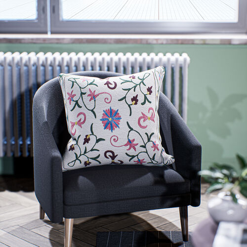 Bestickte Kissenhülle - Luxusdesign 45x45 cm, rosa und gelb image number 1