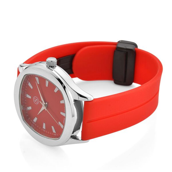 STRADA - Uhr mit japanischem Uhrwerk, silbernem Geh&auml;use und rotem Silikonarmband image number 6