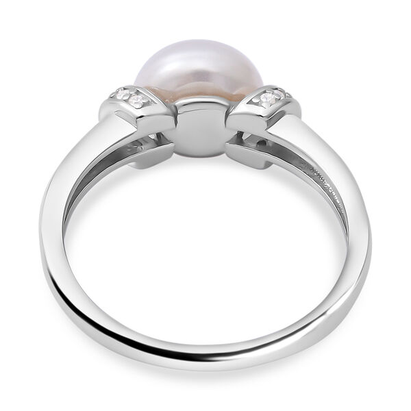 S&uuml;&szlig;wasserperlen und wei&szlig;er Zirkonia-Ring, 925 Silber rhodiniert  ca. 0,21 ct image number 4