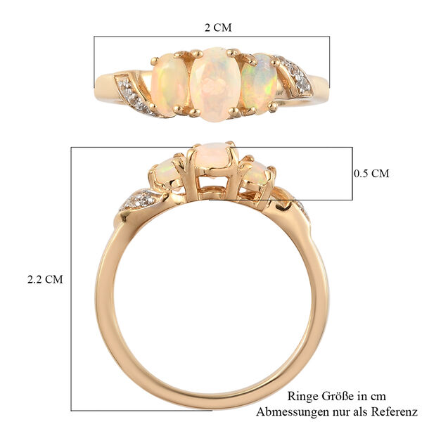 Nat&uuml;rlicher &Auml;thiopischer Opal und Zirkon 3 Stein Ring 925 Silber vergoldet  ca. 0,58 ct image number 7