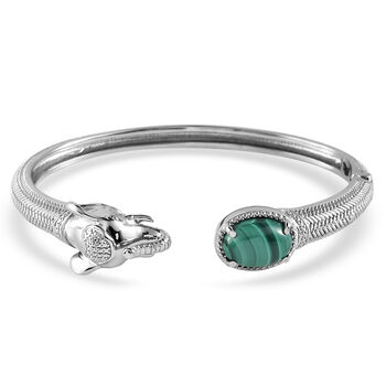 Malachit-Armreif, ca. 19 cm, Edelstahl ca. 8,53 ct