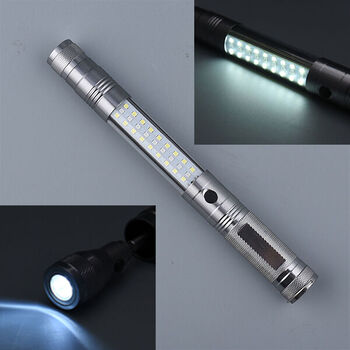 Multifunktionale LED Taschenlampe, 3xAAA Batterie (nicht inkl.), Silber