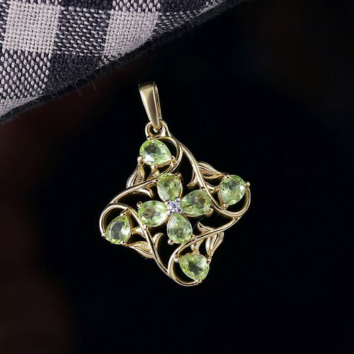 Peridot, Weißer Zirkon Anhänger 925 Silber vergoldet ca. 1,30 ct. image number 1