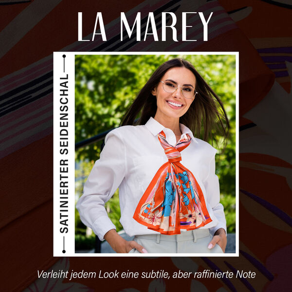 LA MAREY – Satinschal aus Maulbeerseide, Orange mit Blumenmuster image number 2