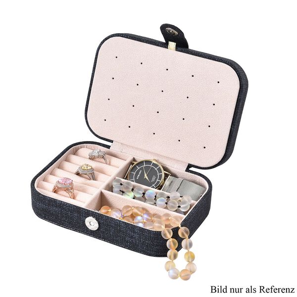 Schmuck Organizer aus naturfreundlichem Kunstleder mit Knopfverschluss, 16x11,5x5,5cm, Schwarz image number 6