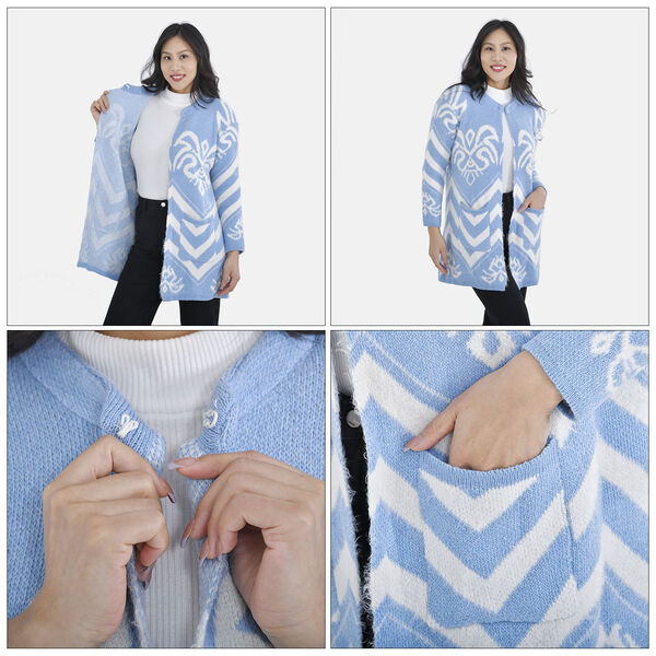 Winter Cardigan mit Kapuze, wei&szlig; und blau image number 7