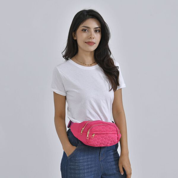 Multifunktionale RFID-geschützte Nylon Gürteltasche mit Schnellverschluss, 36x4x13cm, Rosa image number 10