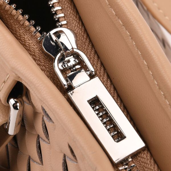 100% Echtleder Crossbody Tasche, 27x9x20cm, Beige image number 7