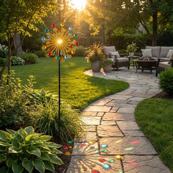 Solar Gartenstecker Windspiel mit LED Licht und Spinner, Eisen, 140 cm, Multicolor