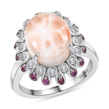 D'Joy AA Natrolith, Nat&uuml;rlicher Rhodolith Granat Ring 925 Silber rhodiniert (Gr&ouml;&szlig;e 18.00) ca. 5.33 ct