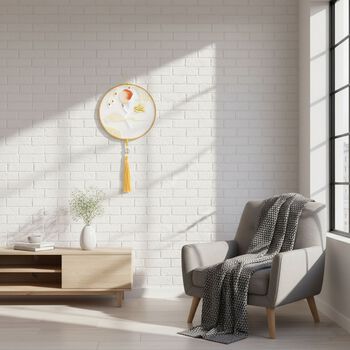 LIVMORE - Handstickerei-Wanddekoration aus 100% Seide mit Jade-Quaste, 20 cm, Ph&ouml;nix-Motiv