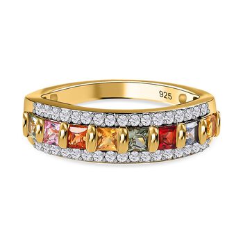 AAA Mehrfarbig Saphir, wei&szlig;er Zirkon Ring 925 Silber Gelbgold Vermeil (Gr&ouml;&szlig;e 17.00) ca. 1.25 ct