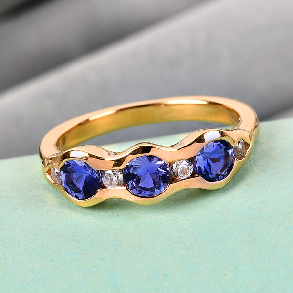 Tansanit und Zirkon 3 Stein Ring 925 Silber 585 Vergoldet image number 2