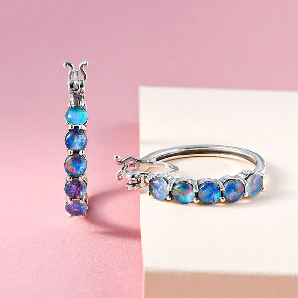 Boulder Opal Triplett Creolen, 925 Silber platiniert, 2,35 ct. image number 1