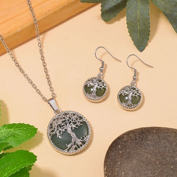 Gr&uuml;ner Aventurin Schmuckset  Legierung ca. 49.00 ct image number 1