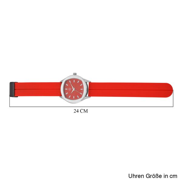 STRADA - Uhr mit japanischem Uhrwerk, silbernem Gehäuse und rotem Silikonarmband image number 7