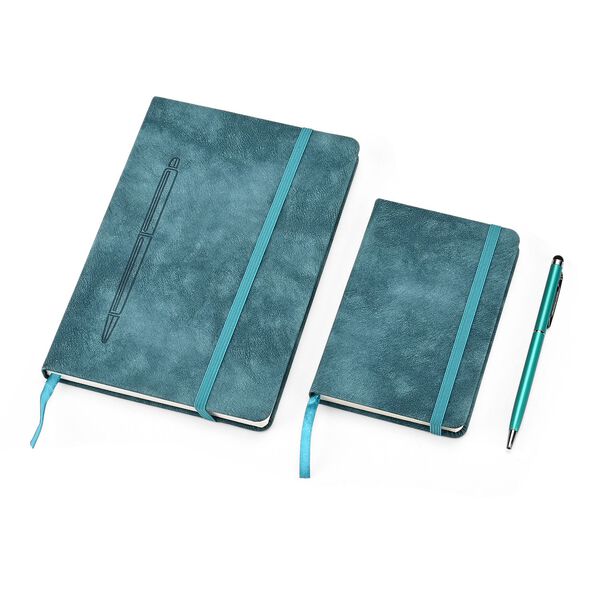 LIVMORE 3er-Set Notizbuch A6 und A5 mit Stift, 22,8x22,2x4cm, Blau
