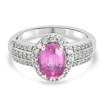 Premium Ilakaka Rosa Saphir und Zirkon Ring 925 Silber platiniert (Gr&ouml;&szlig;e 19.00)(Fissure gef&uuml;llt)