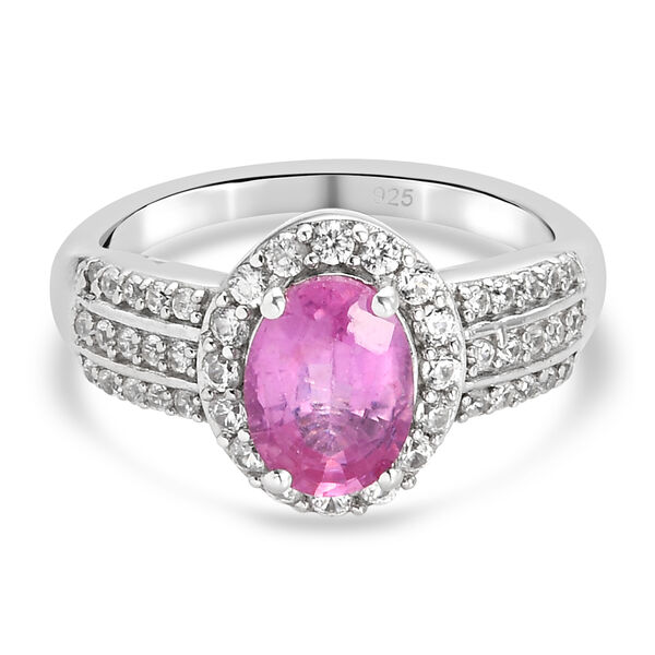 Premium Ilakaka Rosa Saphir und Zirkon-Ring, 925 Silber platiniert, 2,30 ct.
