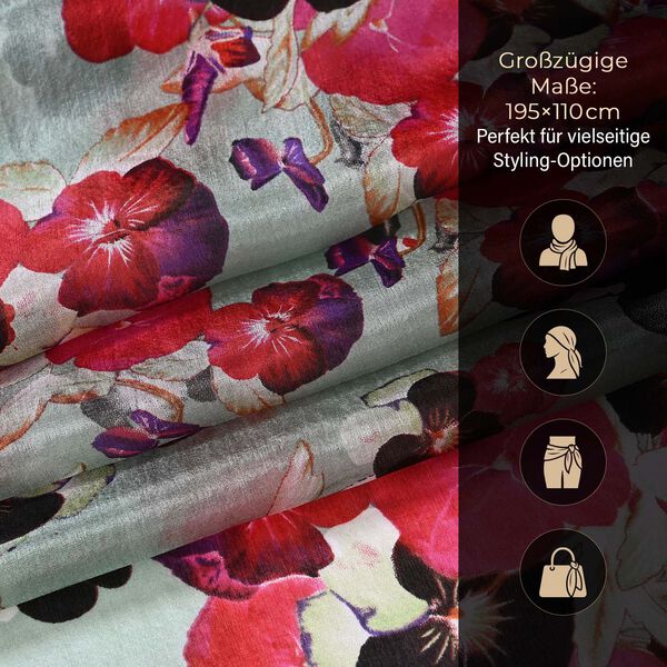 Chaos by Elsie Echtleder Crossbody Tasche im Blumenmuster mit RFID-Schutz und Mini-Taschenlampe und LA MAREY 100% Chiffon-Maulbeeren-Seidenschal image number 15