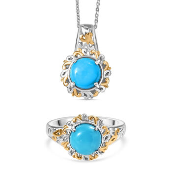 D'Joy AA Sleeping Beauty T&uuml;rkis zweifarbiger Ring und Anh&auml;nger mit 50cm Kette