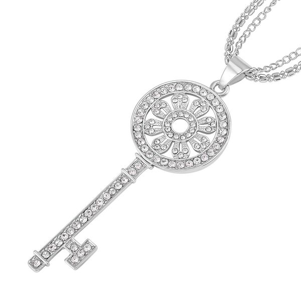 Weißer Kristall-Schlüsselanhänger mit 78cm Kette in Silberton image number 3