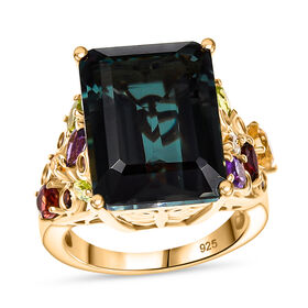 Farbwechsel-Alexandrit-Quarz-Triplette, Roter Granat Ring 925 Silber 750 Gelbgold Vermeil (Größe 17.00) ca. 13.65 ct