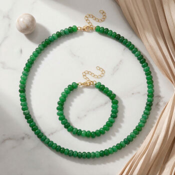 Gr&uuml;ne Quarzit 45+5cm Halskette und 17+5cm Armband