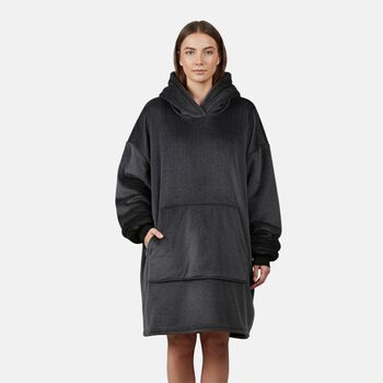 TAMSY Hoodie-Decke aus superweichem Flanell, 230 GSM, Einheitsgr&ouml;&szlig;e mit gro&szlig;er, praktischer K&auml;ngurutasche - Dunkelgrau