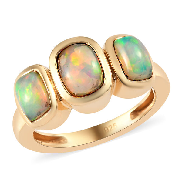 Nat&uuml;rlicher &Auml;thiopischer Opal 3 Stein Ring 925 Silber vergoldet  ca. 1,29 ct image number 4