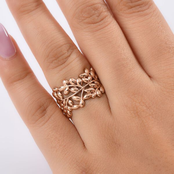 Blatt Bandring im Designer-Stil in Ros&eacute;goldton image number 2