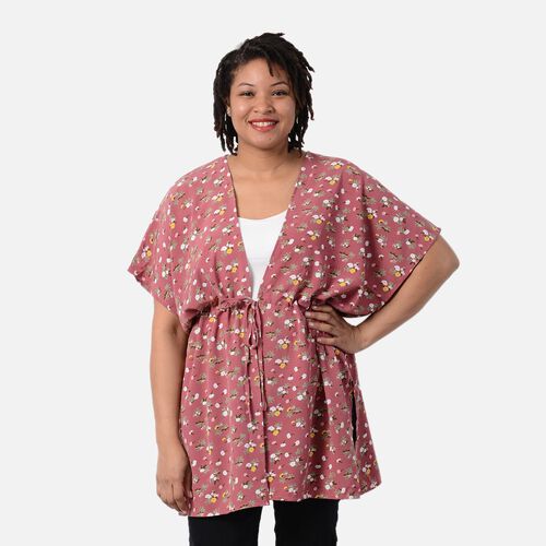 Kimono mit Gürtel, Blumenmuster, Altrosa, Einheitsgröße image number 0