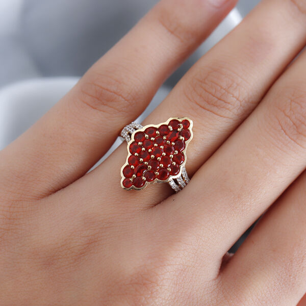 Mexikanischer Kirschfeuer-Opal und Zirkon Ring 925 Silber vergoldet image number 3