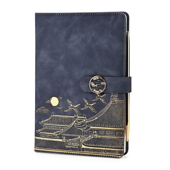 LIVMORE 2er-Set A5 Notizbuch mit Stift, Umschlag mit Magnetverschluss, Stadt-Motiv, Nationaler Landschaftsstil, Nebelblau