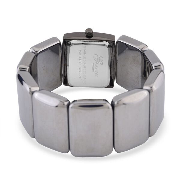 GENOA Terahertz Armbanduhr - Japanisches Uhrwerk, Legierungsgehäuse, Stahlplattierung, Weißes Zifferblatt, 9 Terahertz-Steine im Elastikarmband, Wasserresistent, 30x27,8?mm, Schwarz, ca. 430?ct image number 5