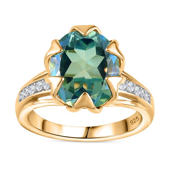 Pfau Quarz Triplette, Weißer Zirkon Ring, 925 Silber, 750 Gelbgold Vermeil (Größe 20.00), ca. 4.94 ct image number 4